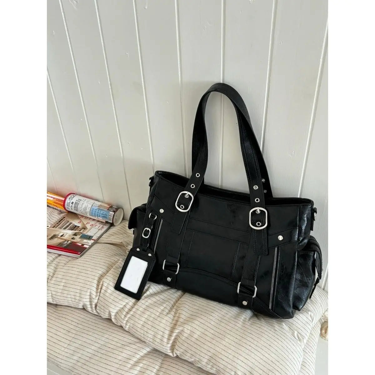 Ladies' Leather Square Large Capacity Tote Bag