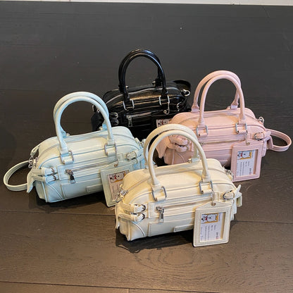 Glossy PU Shoulder & Crossbody Bags Solid Zipper