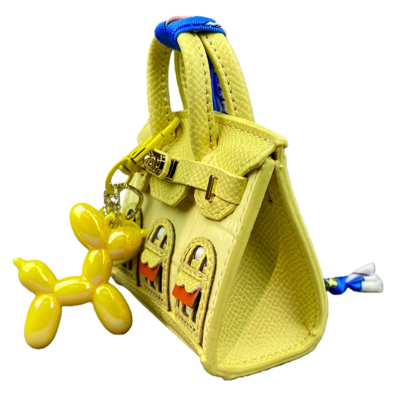 Crocodile-Embossed Detachable Handbag with Balloon Dog Keychain