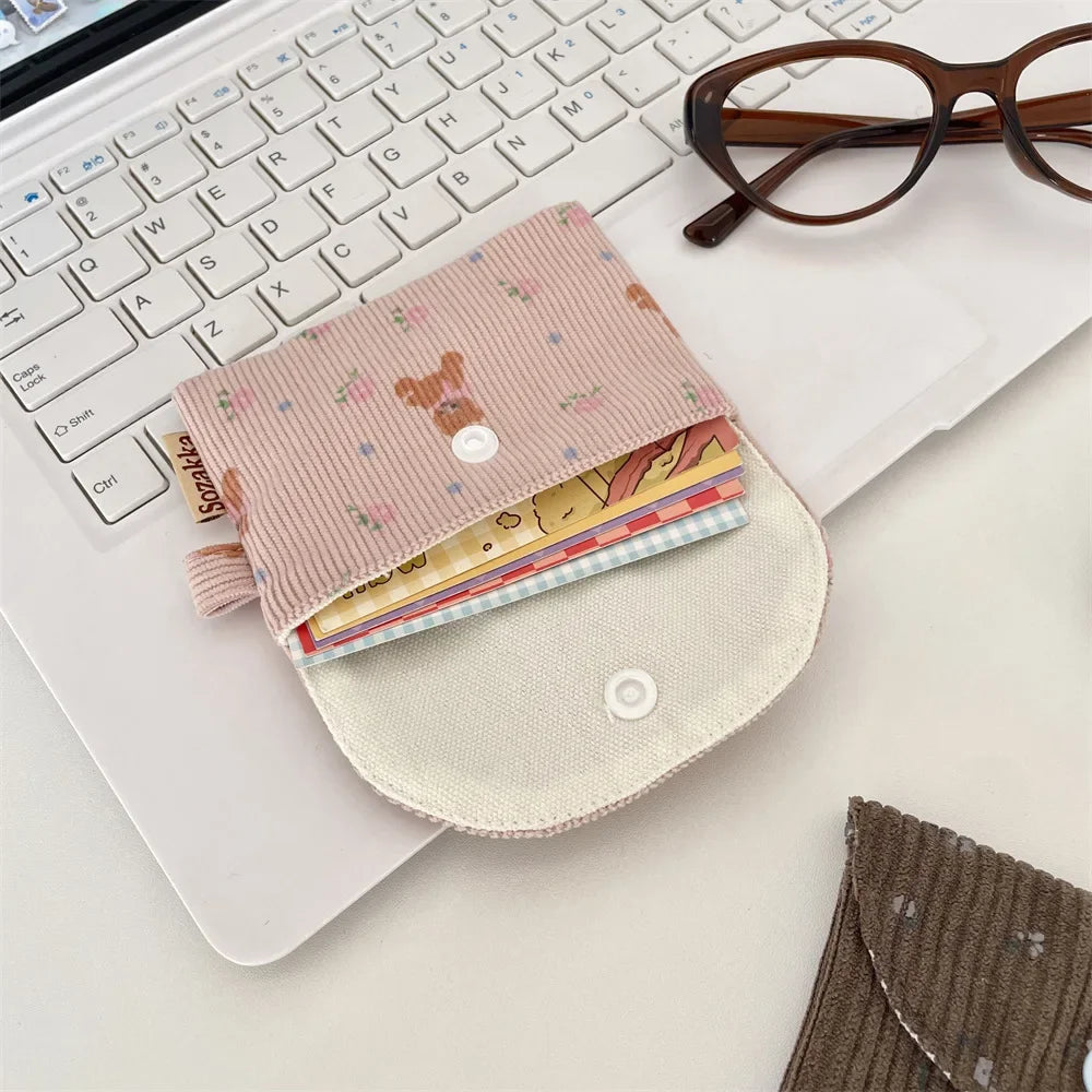 Floral Corduroy Card Small Coin Pouch