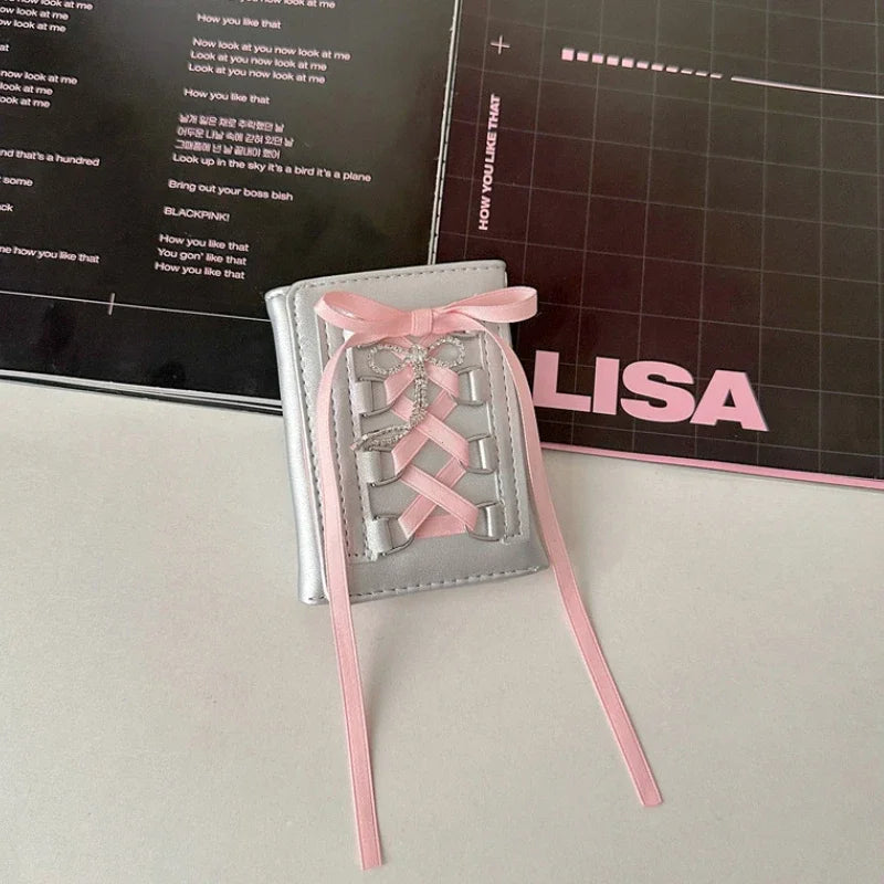 Silver Wallets for Women Y2k Strap-on  Short Coin Purse