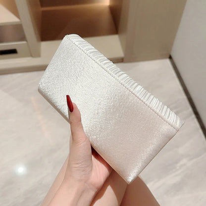 Women's Elegant Satin Evening Bag Pleated Clutch Wedding Purse