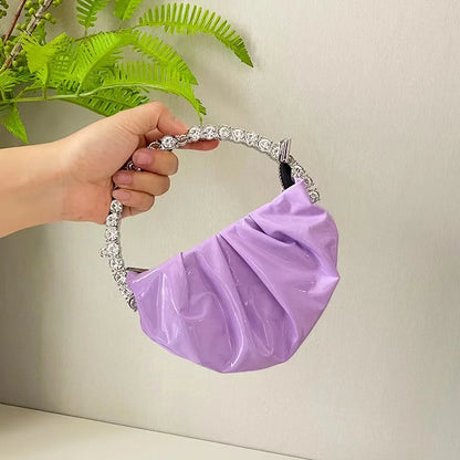 Circular Metal Handle Mini Bag  Glitter Shiny Rhinestone Evening Bag