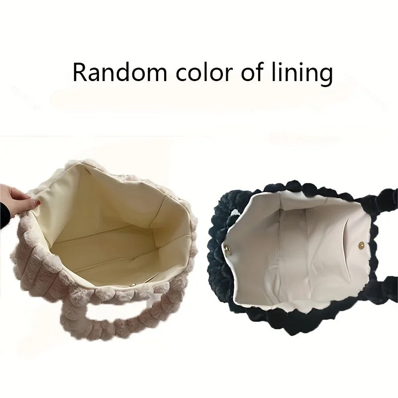 Large Capacity Plush Tote Bag, Stiped Faux Fur Shoulder Bag, Women's Soft Fluffy Handbag