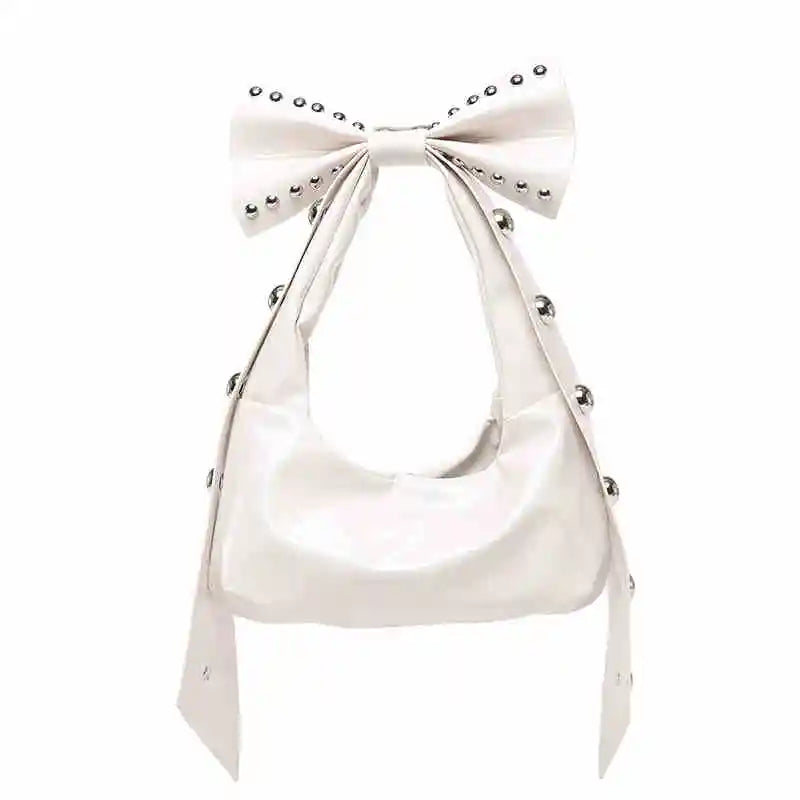 Bow Y2K Style Solid Color Leather Underarm Bag