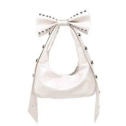 Bow Y2K Style Solid Color Leather Underarm Bag