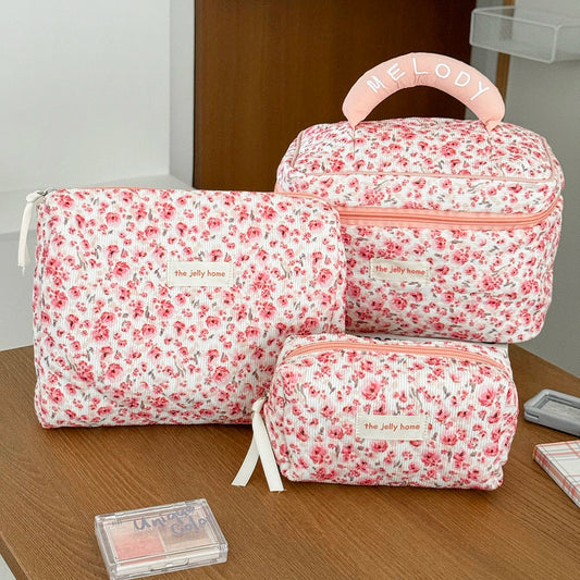 Pink Flower Women's Clutch Bag Toiletry Makeup Tool Storage Pouch
