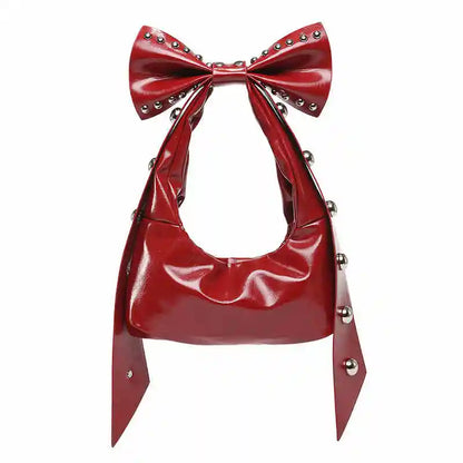 Bow Y2K Style Solid Color Leather Underarm Bag