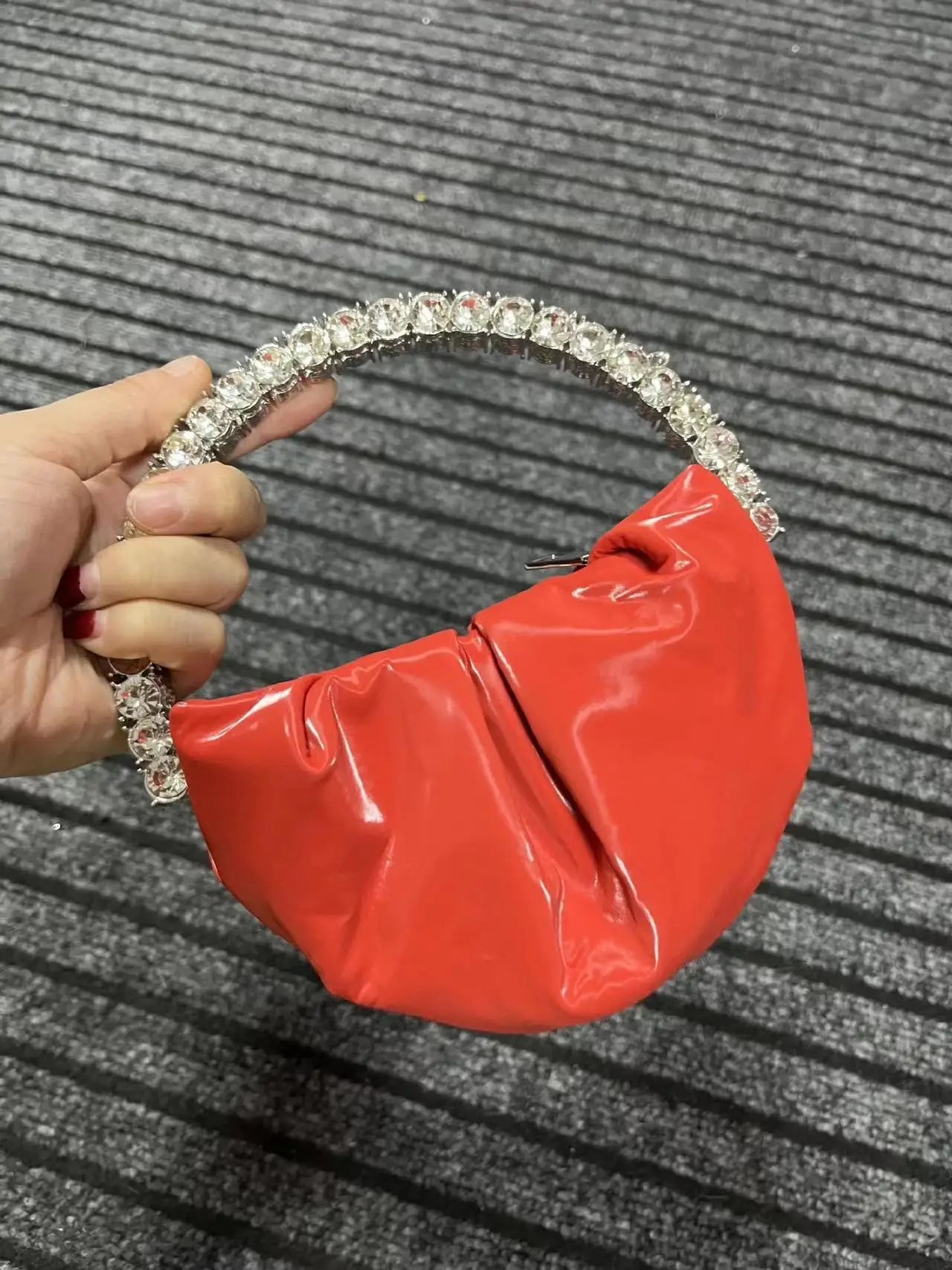 Circular Metal Handle Mini Bag  Glitter Shiny Rhinestone Evening Bag