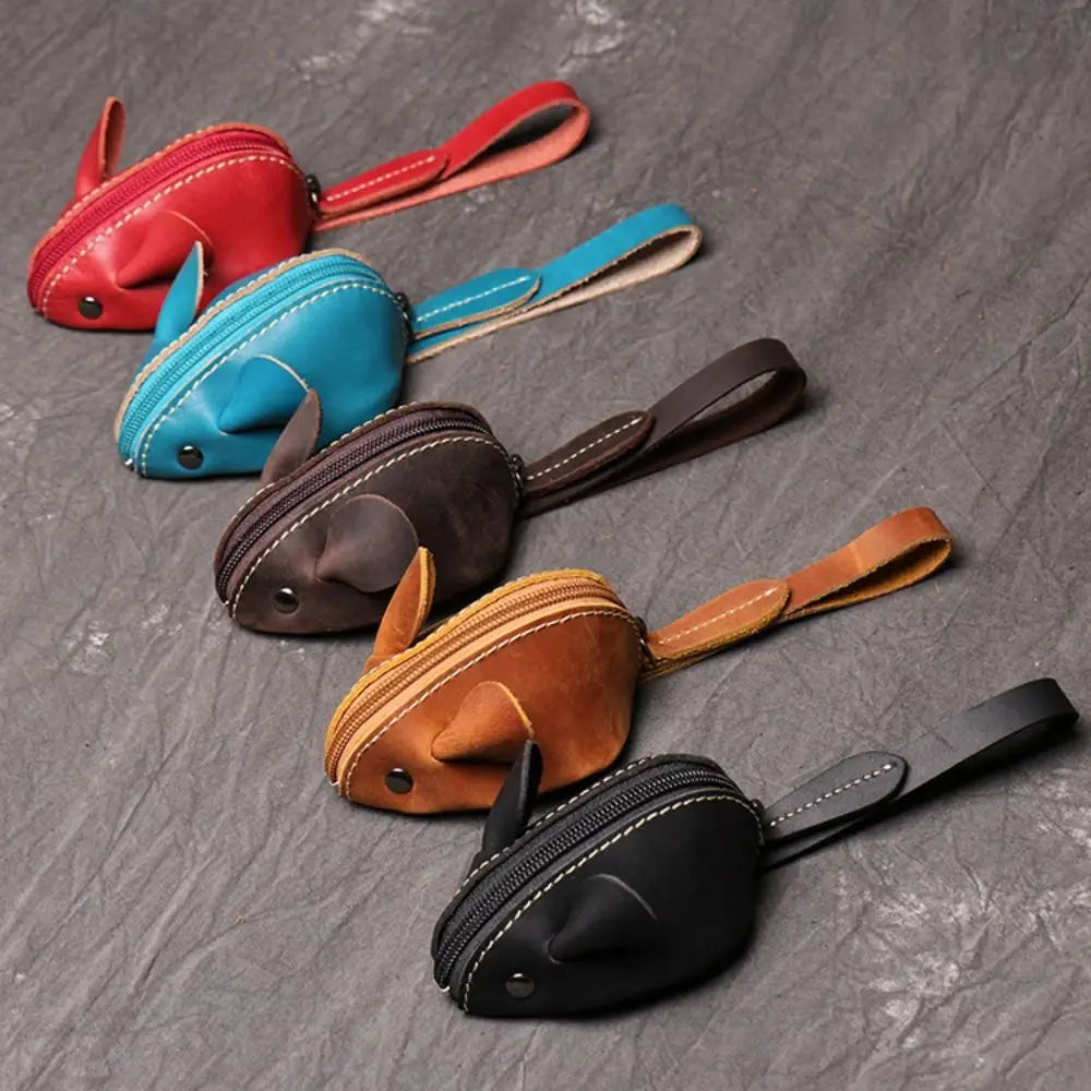 Portable Retro Mouse Purse Leather Fashion Zipper Key Bag Cute Storage Bag