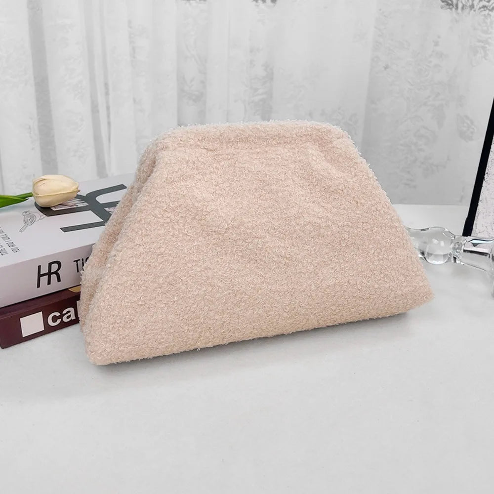 Teddy Fur Cosmetic Storage Bag With Large Opening Clip Large-Capacity Toiletry Bag
