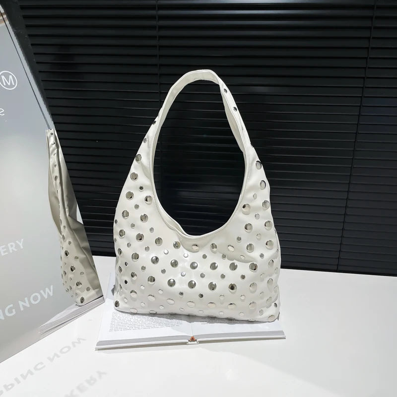 Glossy Shoulder Bags Rivets Unique Design