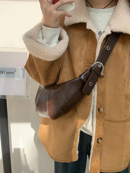 Autumn And Winter New Retro Croissant Crossbody Bag,