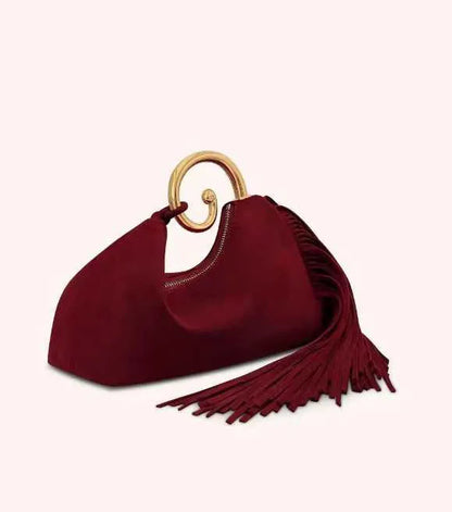 Tassel Evening Clutch Bag Handheld Suede Velvet Soft Square Bag with Mobile Phone Pocket