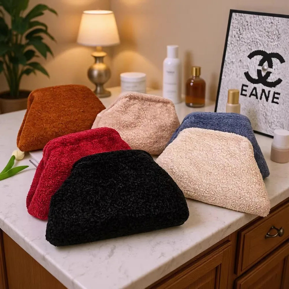 Teddy Fur Cosmetic Storage Bag With Large Opening Clip Large-Capacity Toiletry Bag