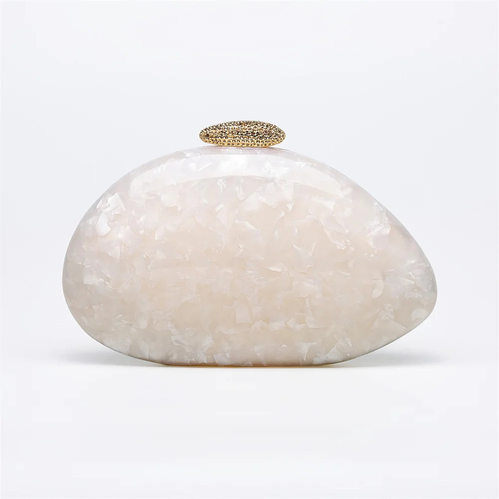 Oval Handmade Pearl Marble Metal Clasp Acrylic Evening Bags