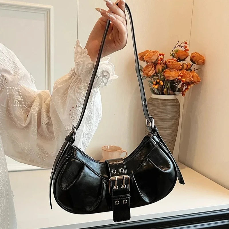 Buckle Decoration Fashion PU Shoulder Bag Solid Large Capacity