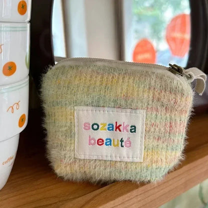 Stripes Plush Coin Purse Cute Key Money Card Case Bags Small Coin Bags for Women