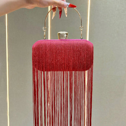 Metal Frame Shell Handbags Female Pearl  Women Shoulder Long Tassel Bags