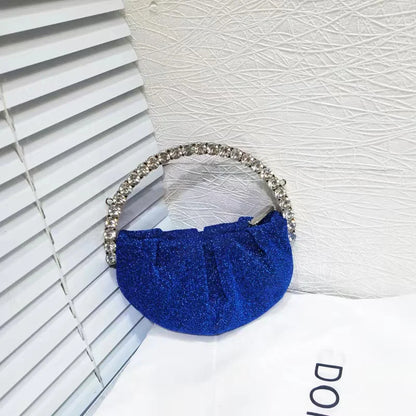 Circular Metal Handle Mini Bag  Glitter Shiny Rhinestone Evening Bag