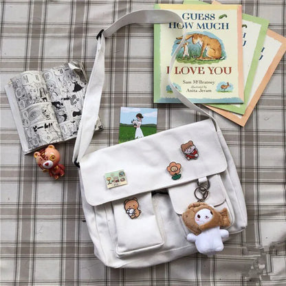Japanese Harajuku Cute Retro Girl Shoulder Bag Chic Badge Canvas Crossbody Bags