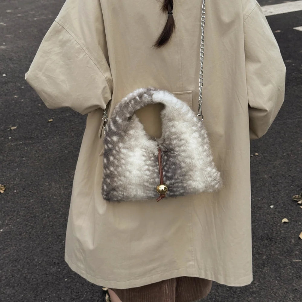 Fluffy Deer Pattern Shoulder Faux Fur Bags for Women