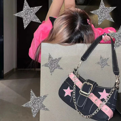 Star Pattern Y2K Hot Girl Chain Shoulder Bags for Women