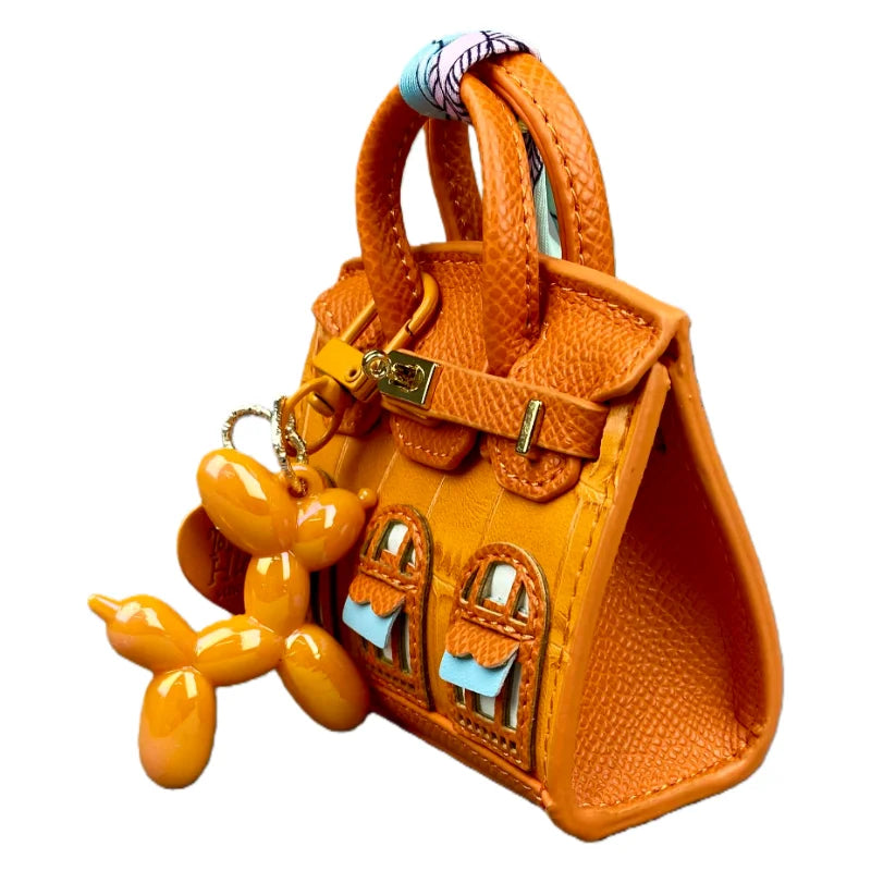 Crocodile-Embossed Detachable Handbag with Balloon Dog Keychain