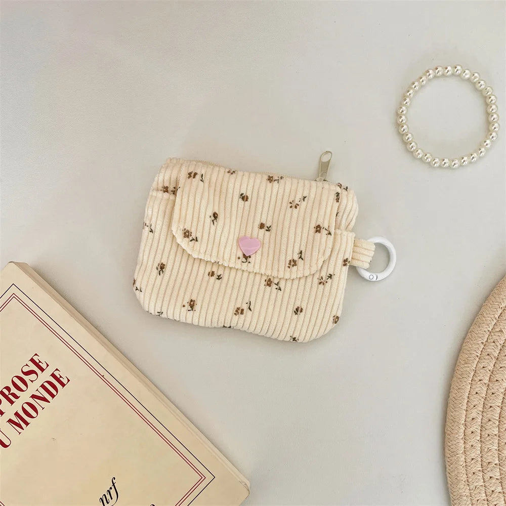 Corduroy Printed Card Bag Hasp Zipper Coin Purse