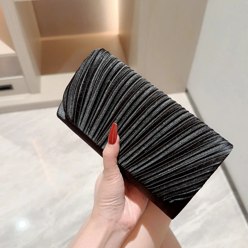 Women's Elegant Satin Evening Bag Pleated Clutch Wedding Purse
