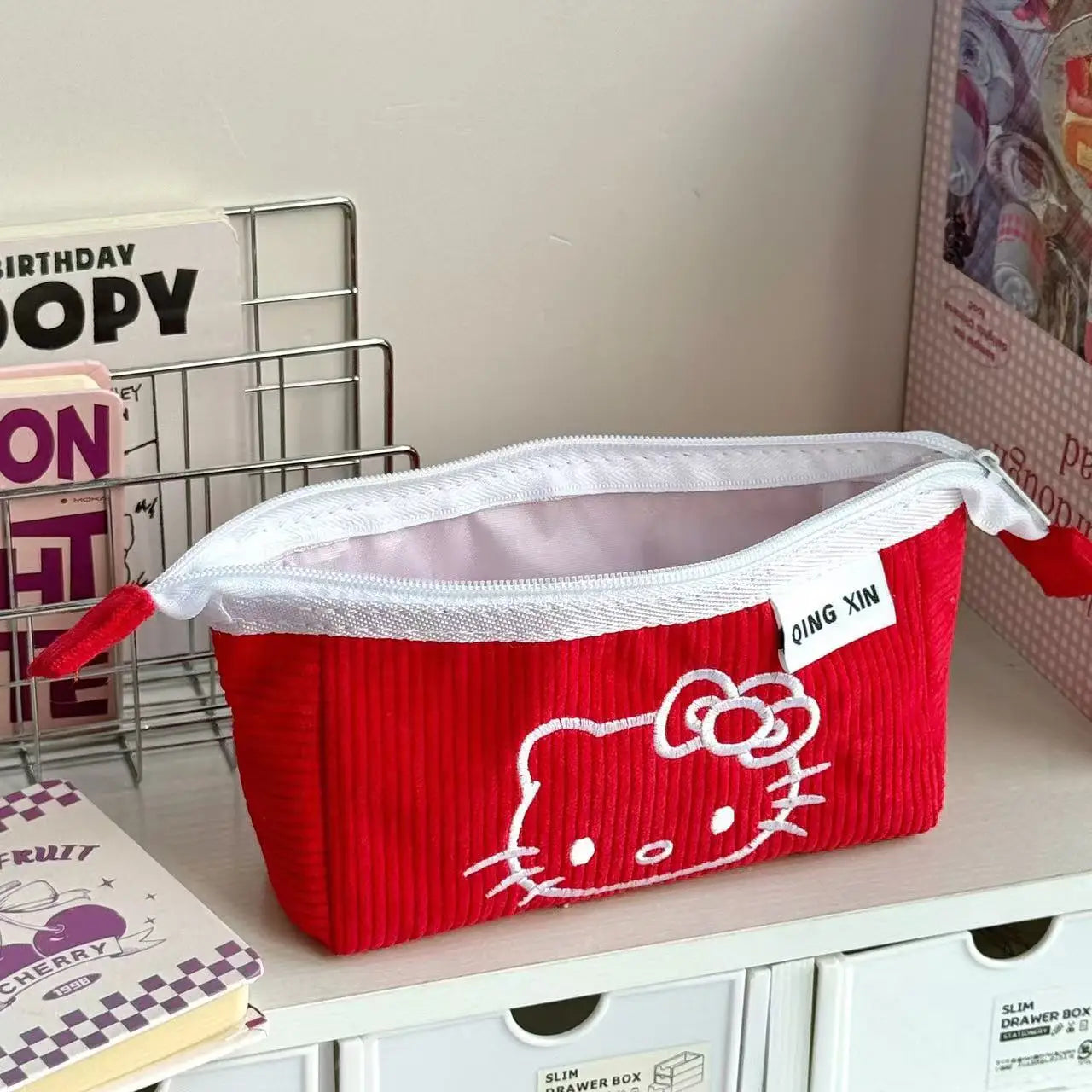 Cute Hello Kitty Corduroy Large Capacity Stationery Storage Bag
