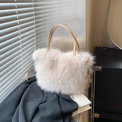 Furry Handbag Pearl Chain Plush Small Square Elegant Shoulder Autumn Winter Versatile Crossbody Bag