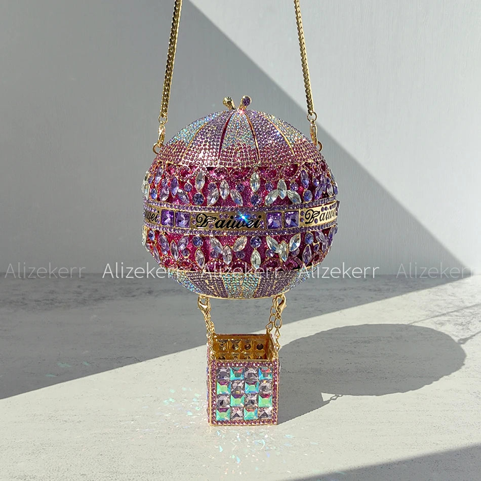 Alizekerr Hot Air Balloon Shaped Crystal Evening Bags