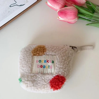 Stripes Plush Coin Purse Cute Key Money Card Case Bags Small Coin Bags for Women