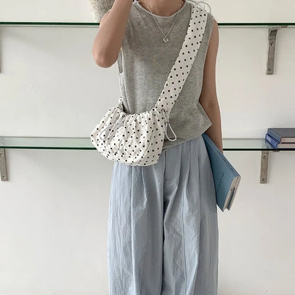 Drawstring Pleated Dumpling Bag for Outdoor Travel Clutch