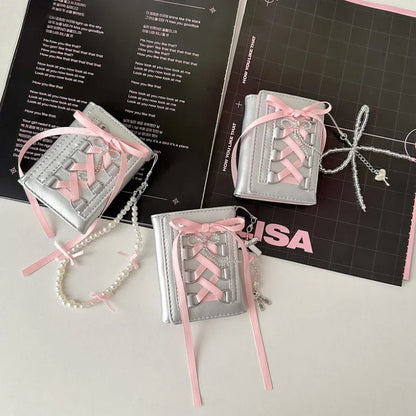 Silver Wallets for Women Y2k Strap-on  Short Coin Purse