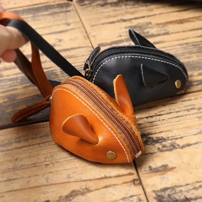 Portable Retro Mouse Purse Leather Fashion Zipper Key Bag Cute Storage Bag