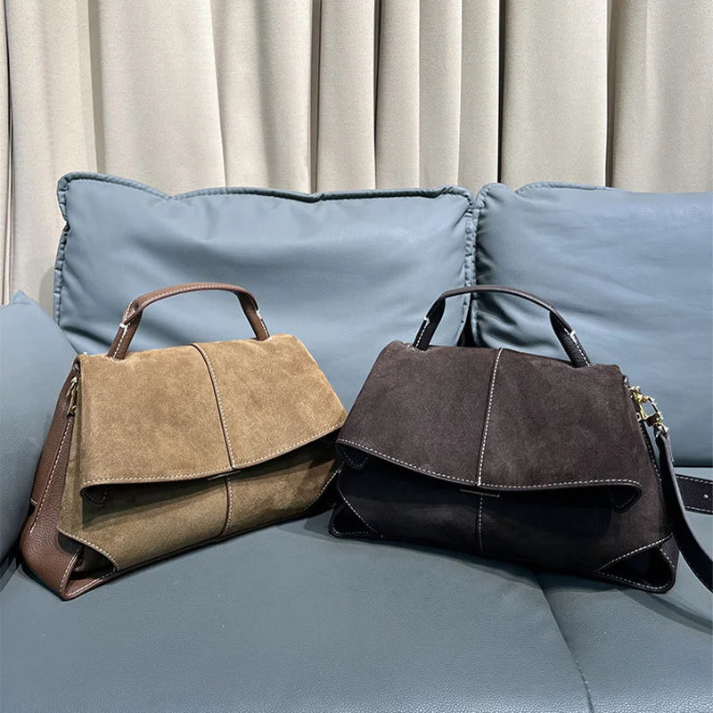 Vintage Frosted Suede Flap Shoulder Bag