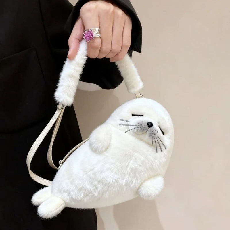 Thickened Cute Seal Shoulder Pouch Adorable Soft Cartoon Seal Handbag