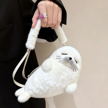 Thickened Cute Seal Shoulder Pouch Adorable Soft Cartoon Seal Handbag