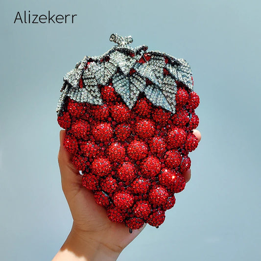 Grape Crystal Elegant Gorgeous Boutique Sparkling Diamond Clutch