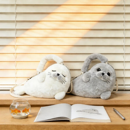Thickened Cute Seal Shoulder Pouch Adorable Soft Cartoon Seal Handbag