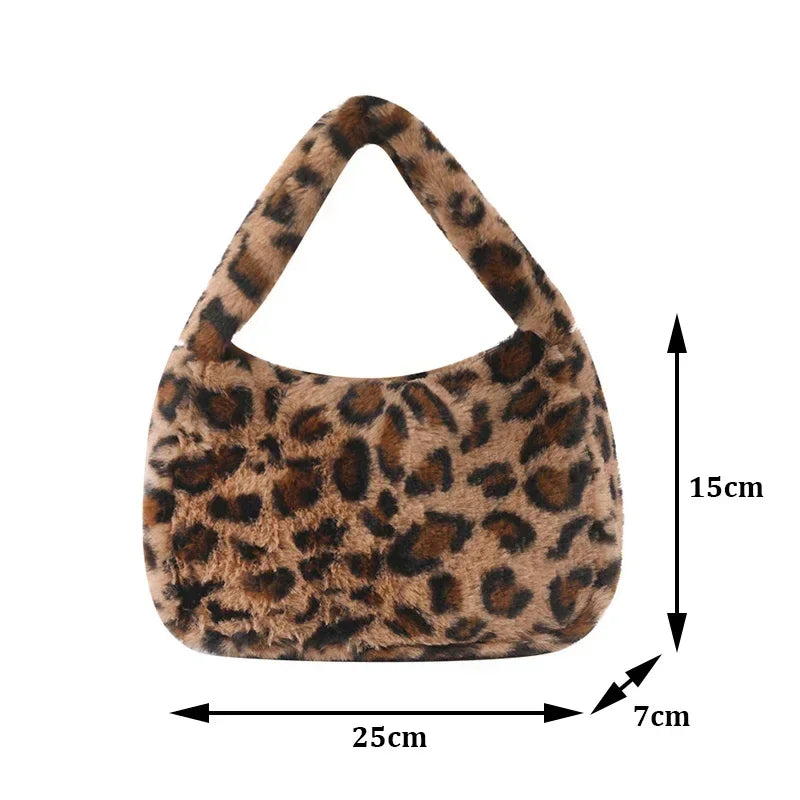 Y2k Korean Plush Retro Leopard Print Bags for Women