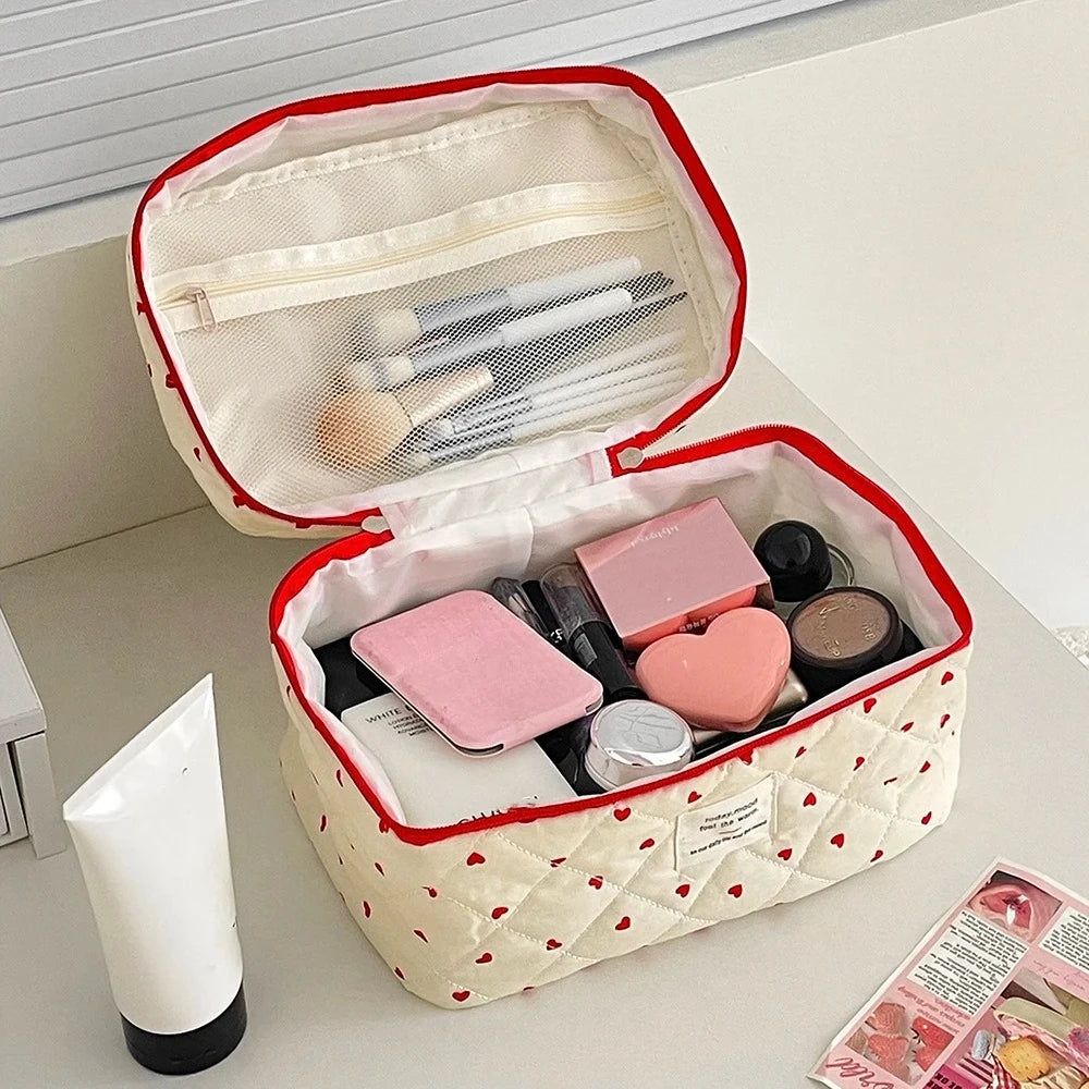 Women Quilting Makeup Bag Large Capacity Toiletry Cosmetic Storage Pouch