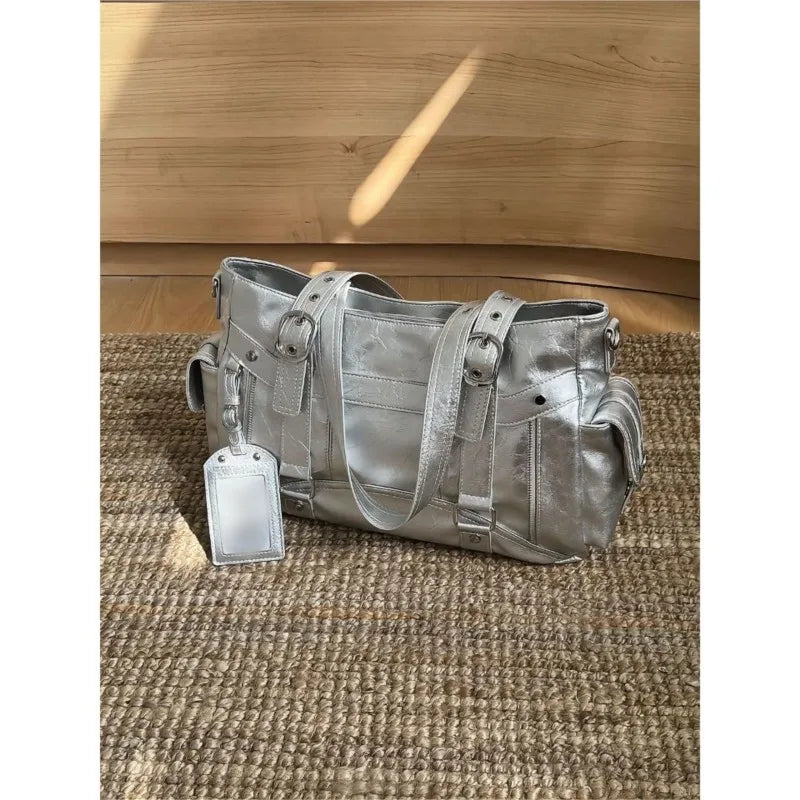 Ladies' Leather Square Large Capacity Tote Bag