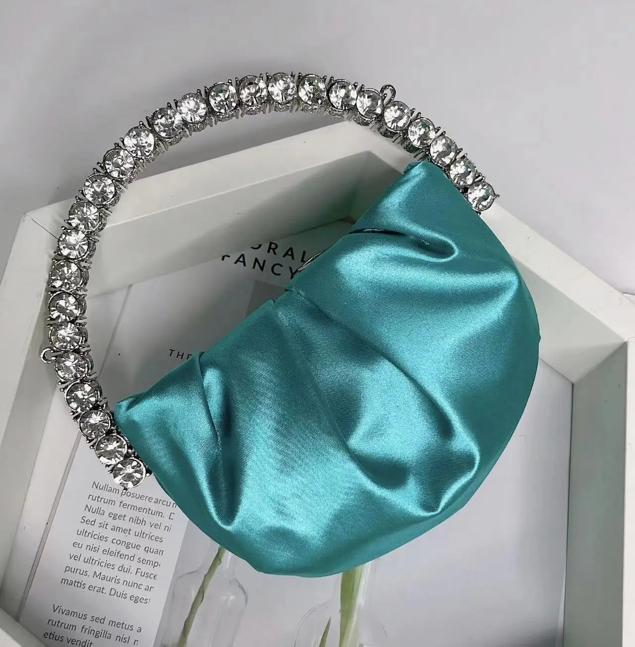 Circular Metal Handle Mini Bag  Glitter Shiny Rhinestone Evening Bag