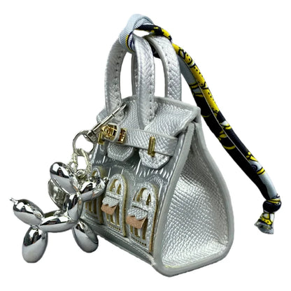 Crocodile-Embossed Detachable Handbag with Balloon Dog Keychain