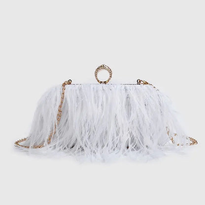 Fashion Ostrich Fuax Fur Feather Wallet Clutch Bag