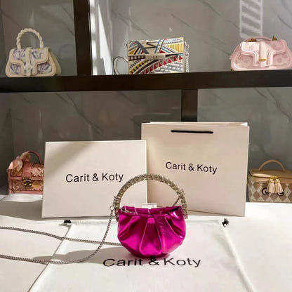 Circular Metal Handle Mini Bag  Glitter Shiny Rhinestone Evening Bag