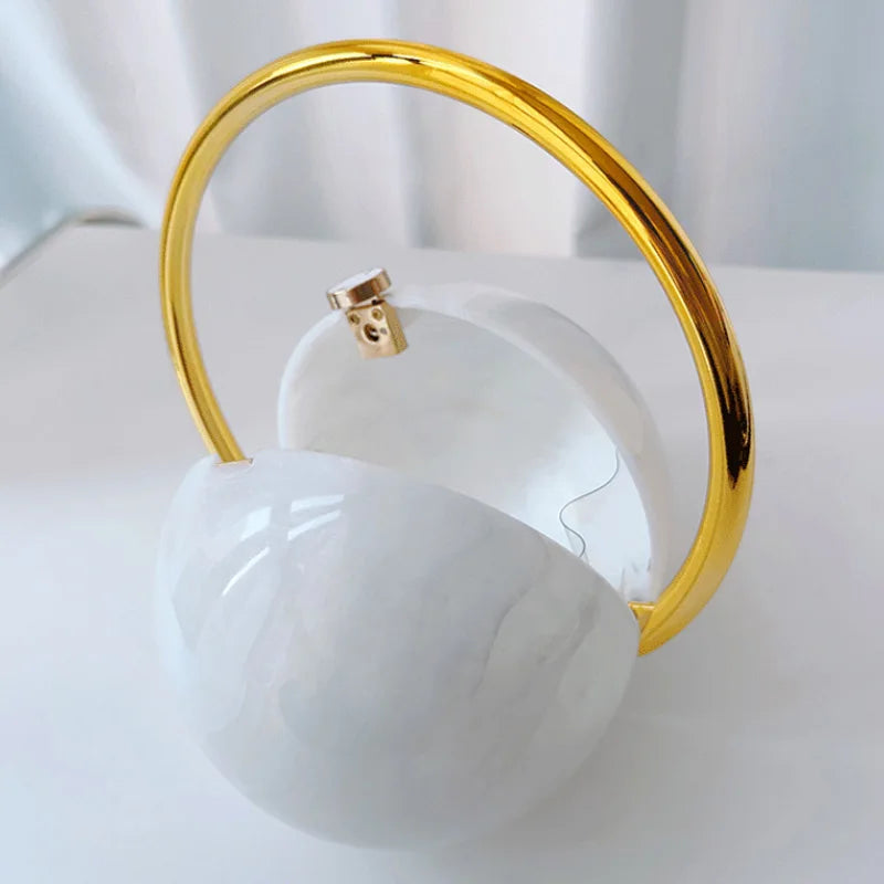 Spherical Evening Elegant Clutchwith Marble Pattern Women Sphere Tote Bag